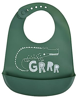 Bébé Douceur, Bavoir Silicone avec Récupérateur 30 x 20,5 cm Savane Vert Foncé