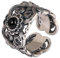 Ring S925 Silber Antike Thai Silber Eingelegtes Achat Einstellbarer Ring Unisex Hohlmuster Breiter Silberring, Ring, S925 Sterling Silber