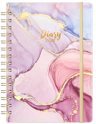 Agenda 2025, formato A5, vista settimanale, da gennaio 2025 a dicembre 2025, rosa e oro, rilegatura a doppio filo, copertina rigida, chiusura elastica, 21,5 x 15,5 x 1,5 cm