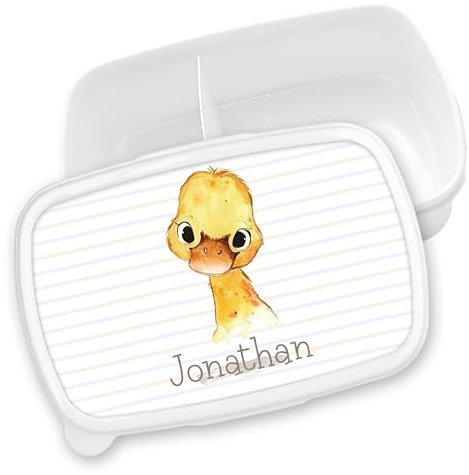 timalo® Brotdose Kinder personalisiert mit Namen | Bento Lunchbox Unterteilung mit Fächern | Jungen Mädchen Kindergarten Schule Motiv Tiere Geschenk | 14- Ente