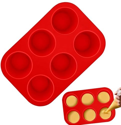 ZEACCT 6 Tassen Jumbo Silikon Muffinform, Rot Große Muffinform aus Silikon, Antihaft Cupcake Dose, Muffinform Silikon, Antihaft Muffinblech für Backblech Backform Cupcakes, Brownies, Pudding, Kuchen.