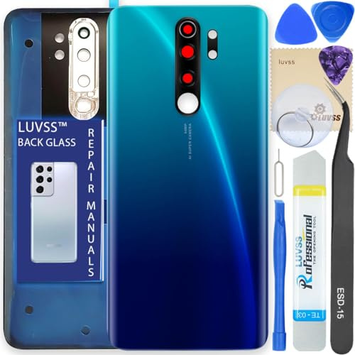 LUVSS Akkudeckel Kompatibel für Xiaomi Redmi Note 8 Pro Rückseite Glas Deckel Backcover Ersatz Reparatur Set (Blau)