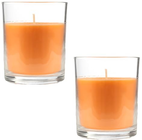 Set de 2 Candele Profumate Frutti Tropicali in Vetro 8.5x7cm, Candele Profumate Arancia in Cera Vegetale, 28 Ore di Combustione