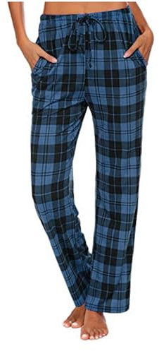 Pantal on Décontracté à Carreaux pour Femme Pantalons de Pyjama Jogging Confortable Pants avec Cordon de Serrage Bas de Pyjama Femmes Coton Léger Casual Elegant Trousers Pas Cher