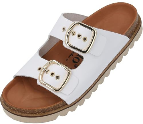 Palado Pantoletten Damen Korfu Niete by Sila Sahin - gefertigt in Spanien - elegante Oberfläche - Veloursleder-Decksohle - ergonomisches Weichfußbett - EVA-Sohle Weiß UK6 - EU39