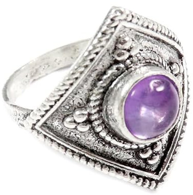 JEWELFORCE Amethyst-Edelstein-Bandring für Herren und Damen, Bandringgröße, Geschenkartikel, 925er-Sterlingsilber, handgefertigter Schmuck J-353A_74 (23.6)
