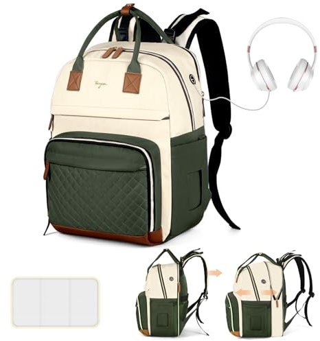 Tonyeee Wickeltasche Rucksack Baby Wickelrucksack mit Wickelauflage 25-37L Erweiterbares Große Wickeltasche Kinderwagengurten, Reise Rucksack Windeltasche Multifunktional Mommy Bag,Grün Aprikose