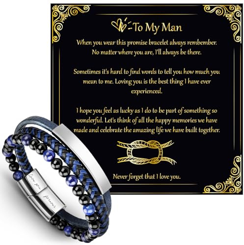 LEAFIA Armband Geschenk für Männer, Lederarmbänder schwarz, blau und braun, Love You Forever Geschenke für Ihn, Freund, Ehemann immer miteinander verbunden, zum Jahrestag, Valentinstag, Geburtstag