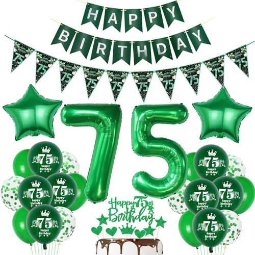 Luftballon 75. Geburtstag Dekoration Grün Tortendeko 75. Geburtstag Frauen Mann Geburtstagsdeko 75 Jahre Mann Frauen Grün Folienballon 75 männer Ballon 75 dekoration