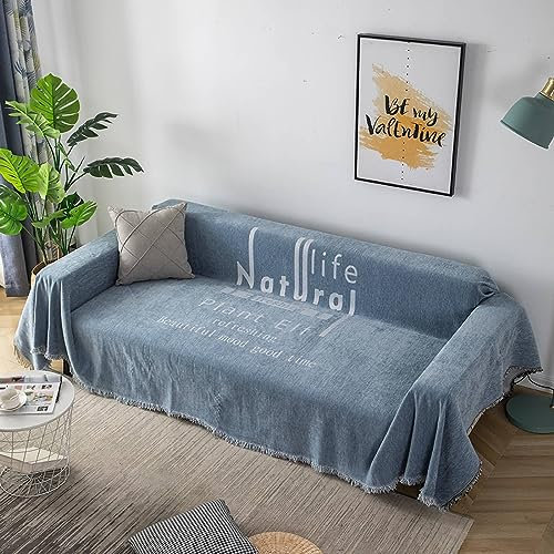 Bishilin Couchbezug Eckcouch 180x300CM, Überzug Sofa 3 Sitzer Dunkelblau mit Spruche Sofabezug Universal Katzenschutz