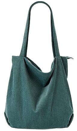 BOTCAM Nordlicht Taschen Damen Frauen Frühling Und Freizeit Solide Cord Große Kapazität Wasserdicht Retro Vielseitige Zipper Schulter Tasche Upcycling Taschen (Green, One Size)