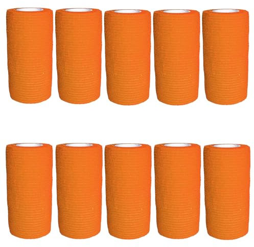 VIERSHU 10 Rollen Selbstklebender Verband 10cm Selbsthaftende Bandage Elastische Binde Wasserfest Haftbandage Pflasterverband Fixierbinde für Knie Beine Hand Wrist und Sprunggelenk (Orange)