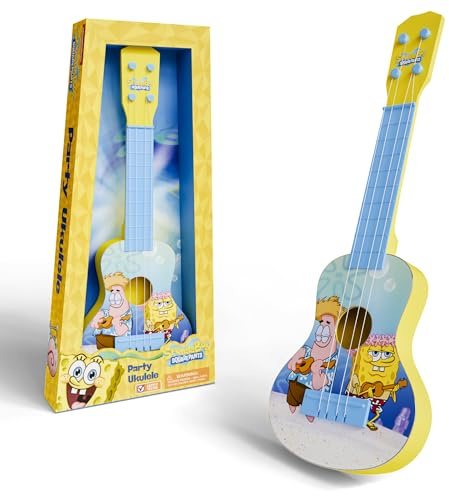 Lollipop Guitare Bob l'éponge Ukulélé Jouet Mini Guitare 4 Cordes Instrument de Musique Jouet éducatif Apprentissage Jouet Peut Jouer avec Sangle ou Médiators - Parfait pour Débutant
