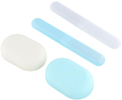 volumoon Boîte à Savon de Voyage et Boîte à Brosse à Dents, Ensemble de 4, Salle de Bain Porte Savon avec Couvercle, Étui de Brosse à Dents de Voyage en Plastique, pour Camping, Voyage et Gym