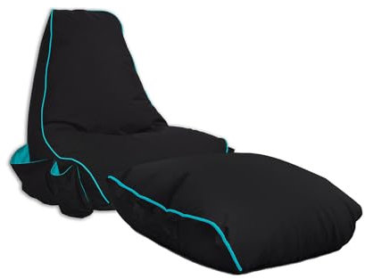 rucomfy Beanbags Rugame Gamer Bean Bag Chair with Pockets - Water Resistant - Soft Indoor for Kids & Teens - 70cm x 80cm x 70cm (Turquoise, With Footstool)