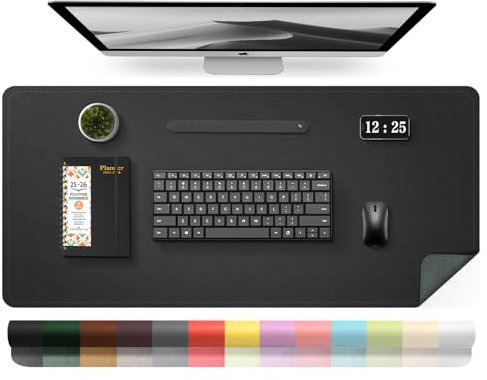 BLESWIN Leather Desk Pad Protector, Waterproof Computer Mat, Laptop Keyboard Mouse Pad, Easy Clean Office Writing Surface, Black (100x43cm)