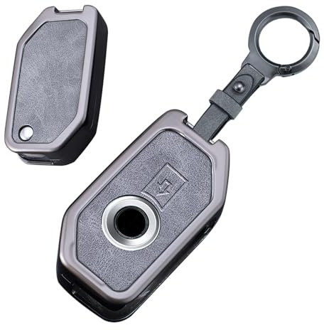 Ysbxitu Coque de clé de moto pliante pour clé de voiture BMW en cuir avec porte-clés Convient pour BMW R1200GS R1250GS LC ADV R1200RT K1600 K1600B GTGTL Grand Clé à distance Flip, a gris, A Grau