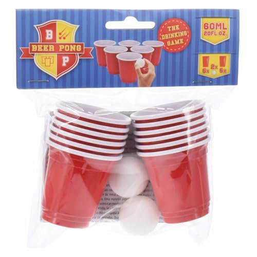 Mini Bier Pong Spiel - 14 teilig - 12 Tassen - 2 Tischtennisbälle
