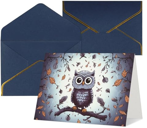 QMNKLET Grußkarten mit Umschlägen, Motiv: Eule, Baumzweige Thinking of You, 10,2 x 15,2 cm, blanko, für alle Anlässe, Grußkarten für Geburtstag, Babyparty, Glückwünsche, Hochzeit, Dankeskarte