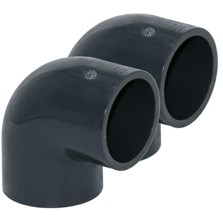 HAF® Lot de 2 raccords coudés en PVC 90° avec 2 manchons adhésifs de 50 mm - Connecteur d'angle en PVC U gris pour raccords de tuyaux, tuyaux de piscine et bien plus encore. Qualité : fabriqué en