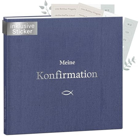 mintkind® Gästebuch Konfirmation Blau - Erinnerungsbuch für Jungen & Mädchen, 60 Seiten zum Ausfüllen & Gestalten, Leinen-Cover - Geschenk zur Konfirmation, passend zu Deko & Einladungskarten
