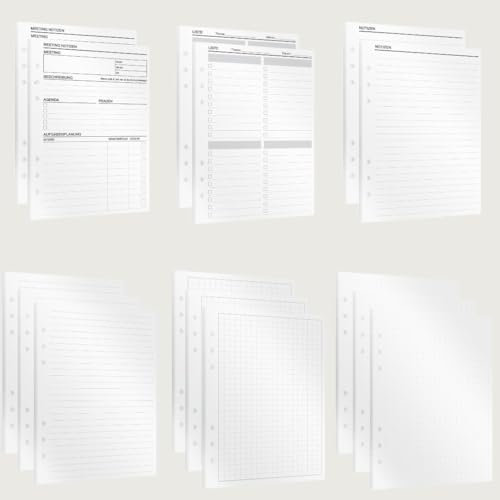 KOMPASS® A5 Ringbuch Einlagen | Notiz-Bundle | 420 Blatt / 840 Seiten DIN-A5 Ringhefter Notizbuch nachfüllbar | Liniert, Kariert, Gepunktet & Meeting-Notizen | Bullet Journal