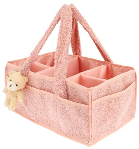 PEIZHIYC Baby Windel Caddy Organizer 38x25.4x17.8cm Plüsch Wickel Organizer Groß Unterwegs mit Wechselbaren Fächer Multifunktional Wickeltisch Organizer Korb für Feuchttücher und Babysachen (Rosa)