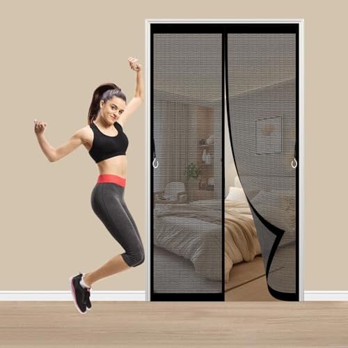 Fliegengitter Tür Magnet 86 x 198 cm Ohne Bohren mit Starken Magneten Selbstschließend Magnet Fliegengitter Balkontür Ohne Bohren für Schlafzimmer, Kinderzimmer, Schwarz