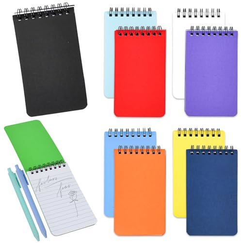 Byfoyif 10 Stück Spirale Notizblock A7, 10 Farben 500 Blatt Mini Liniert Pocket Notizbuch mit 2 Blaue Kugelschreiber Hochformatig Bunt Notizblöcke A7 Memo Blöcke für Memos Büro Schule Zuhause