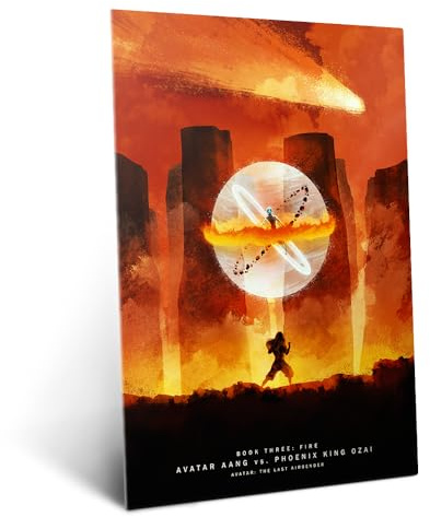 Displate Metallposter Avatar The Last Airbender - Avatar Aang vs Phoenix King Ozai Plakat - Wandbilder Anime Deko Bilder für Manga Wall Schlafzimmer - Geschenk - Wanddeko Poster 32 cm x 45 cm