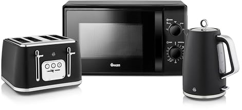 Swan Serenity Kitchen Set,1.7L Jug Kettle, 4 Slice Toaster, 700W Microwave, SK14017BLK + ST19024BLK + SM4420BLK, Black