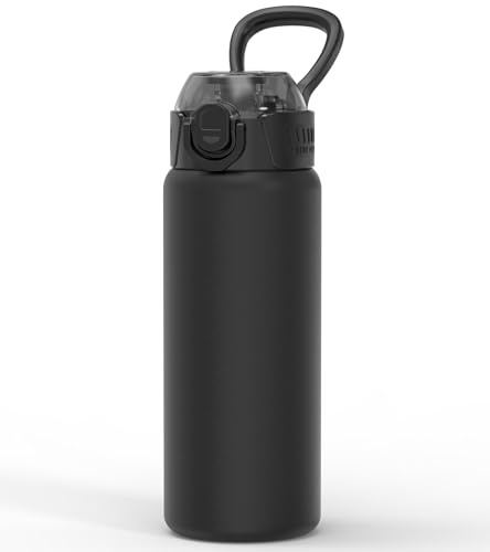 MYFOREST 700ml borraccia sportiva termica, rivestimento interno in chirurgico antiodore, tappo ad apertura rapida, per tutti i giorni/viaggi/palestra/ufficio/regalo (Nero opaco)