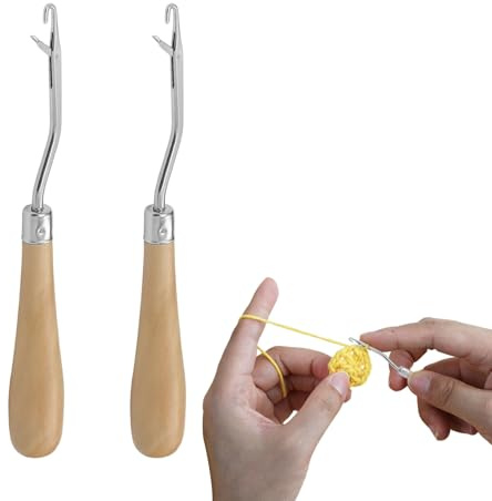 2 PCS Wooden Latch Hook Crochet Tool Set,Latch Hook Kits,Ergonomic Grip,Durable and Versatile for Hair Crochet,Rug Making,and Art Crafts(Beige)