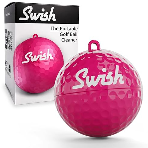 Swish Portable Golf Ball Cleaner - Compact Golf Ball Cleaning Kit & Golf Bag Accessory - Quick & Simple Cleaning with Clip-On Design and Separate Belt Towel - The Perfect Golf Gift for Men & Women