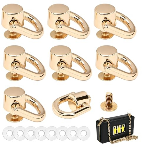 8 Stück D Ringe Schraubnieten Gold,D Ringnieten,HMCEY Leder Nieten,Hohlnieten Set,Metallnieten Basteln,Schlagnieten,Ziernieten für Leder Geldbörsen, Handtaschen, Rucksäcke, Gürtel, DIY Lederarbeiten