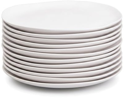 Juego de 12 platos llanos redondos de melamina blanca de 28 cm | Ligeros y muy resistentes. Perfectos para camping, picnic y comidas al aire libre. Fáciles de lavar en el lavavajillas.