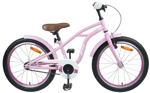 Ziaphsol Kinderfahrrad 18 Zoll Hellrosa aus Stahl, EIN Gang, Verstellbarer Lenker und Sattel, Felgenbremse und Rücktrittbremse, mit Schutzblech und Klingel für 5 bis 7 Jahre