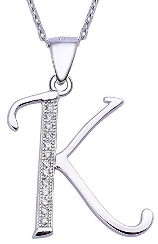 VIKI LYNN Initial Anhänger K 925 Sterling Silber Buchstabe Halskette mit Zirkonia Personalisierte Geschenke für Frauen Damen Mädchen