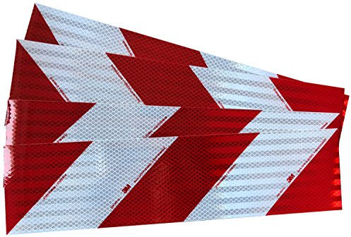 UvV-SHOP 3M High Intensity Flexible Prismatische Reflexfolie Set für Kfz Warnmarkierungen Rot-Weiß 4 Streifen