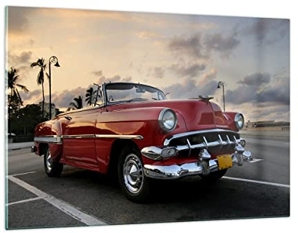 ARTTOR Bilder auf Glas 120x80cm Wandbild Glasdruck Autos Vintage - 0186 | Auto Kuba Himmel Groß XXL Modern Dekoration Wohnzimmer Schlafzimmer Küche Wanddeko Kunstdruck Art Wall Decor ARTTOR