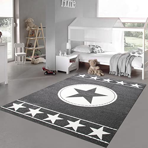 Kinderteppich Spielteppich Kinderzimmer Teppich Sternteppich Sterne Grau Creme 160x230 cm