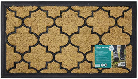 JVL Comfort Scraper Entrance Door Mat-Round Pattern, Coir/Rubber, Natural/Black, 40 x 70 cm