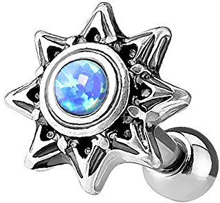 Piercingfaktor Tragus Piercing Helixpiercing Helix Ohr Cartilage Knorpel Stecker Stern mit farbigen Glitzer Opal Stein Silber Blau