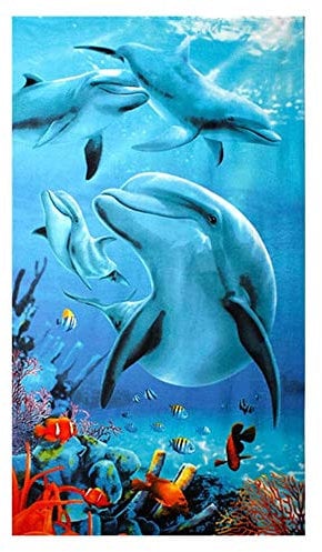 Große Strandtücher Badetuch Schnell Trocknend Wasseraufnahme Extra Microfiber,Pferde,Delphin, Hawaii-Motiv 100 x180CM,Mehrfarbig (Vier Delfine)