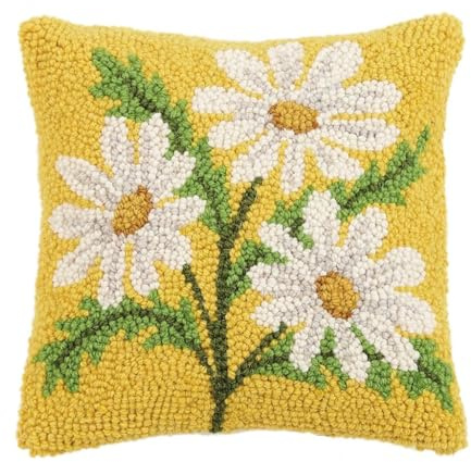 Peking Handicraft 30JES1592C10SQ Daisy Hook Pillow, 10-inch Square, Wool and Cotton