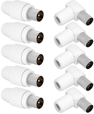 Elektronik-Technik TV Koax Antennenstecker IEC Koaxial 5x Winkelbuchse 5x Stecker Koaxialkabel Adapter