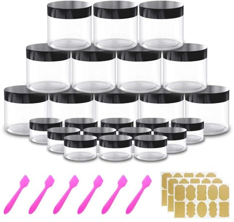 12 Pack 4 oz Small Plastic Containers with Lids+12 Pack 20g/20ml Cosmetic Sample Jar - for Lip Scrub, Body Butters, Cream, Slime, Craft Storage
