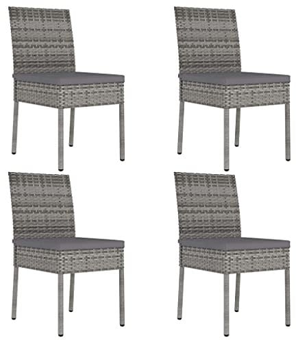 vidaXL 4X Garten Essstuhl Gartenstuhl Gartenmöbel Stuhl Rattanstühle Stühle Gartenstühle Rattanstuhl Balkonstuhl Terrassenstuhl Poly Rattan Grau