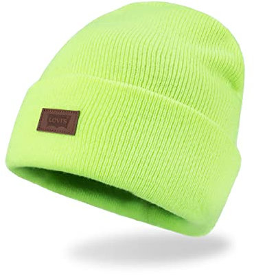 Levi's Classico Berretto Invernale Caldo Lavorato a Maglia, Foderato in Pile, per Uomini e Donne, Giallo Fluo Tinta Unita, Taglia Unica Unisex-Adulto