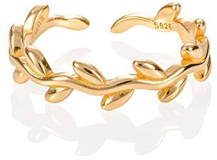namana Verstellbarer 925 Sterling Silber Zehenring für Frauen, Gold Zehenringe mit Blattmuster und Ranken, Midi & Pinky-Ringe für Damen und Teenager, Mädchen